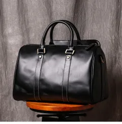 Original Retro Men's And Women's Travel Bag Handmade Leather Handbag - Black - View 1