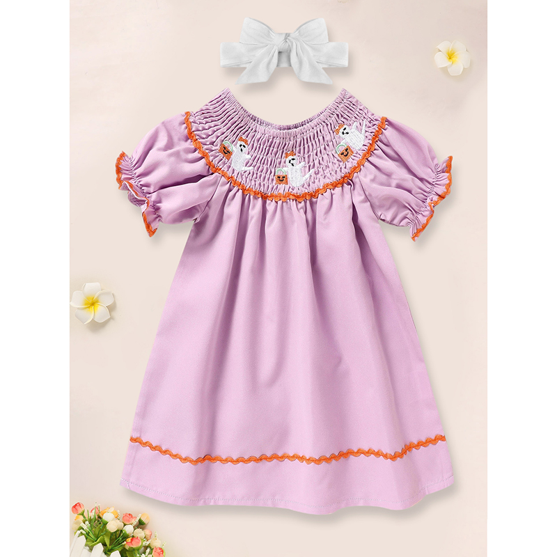 Infant Baby Girls Halloween Dress Ghost Embroidery Dress With Headband Party Costume Dresses — foto 5