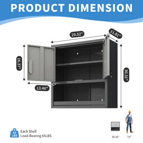 Metal Wall-Mounted Tool Storage Cabinet With Locking Door And 1 Shelf 1 Opened Drawer For Garage Warehouse,Office,Assembly Required — foto 9