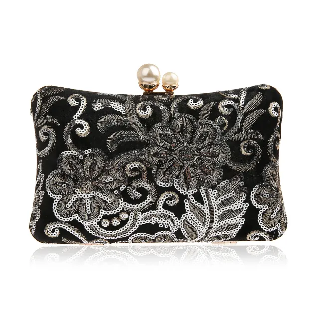 Fashion Sequin Retro Banquet Clutch Black - Shop at LoveMi