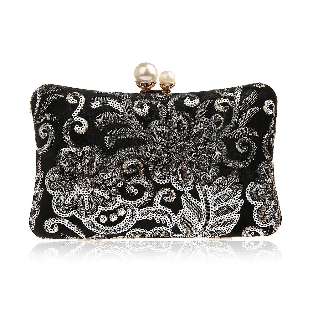 Fashion Sequin Retro Banquet Clutch - Black