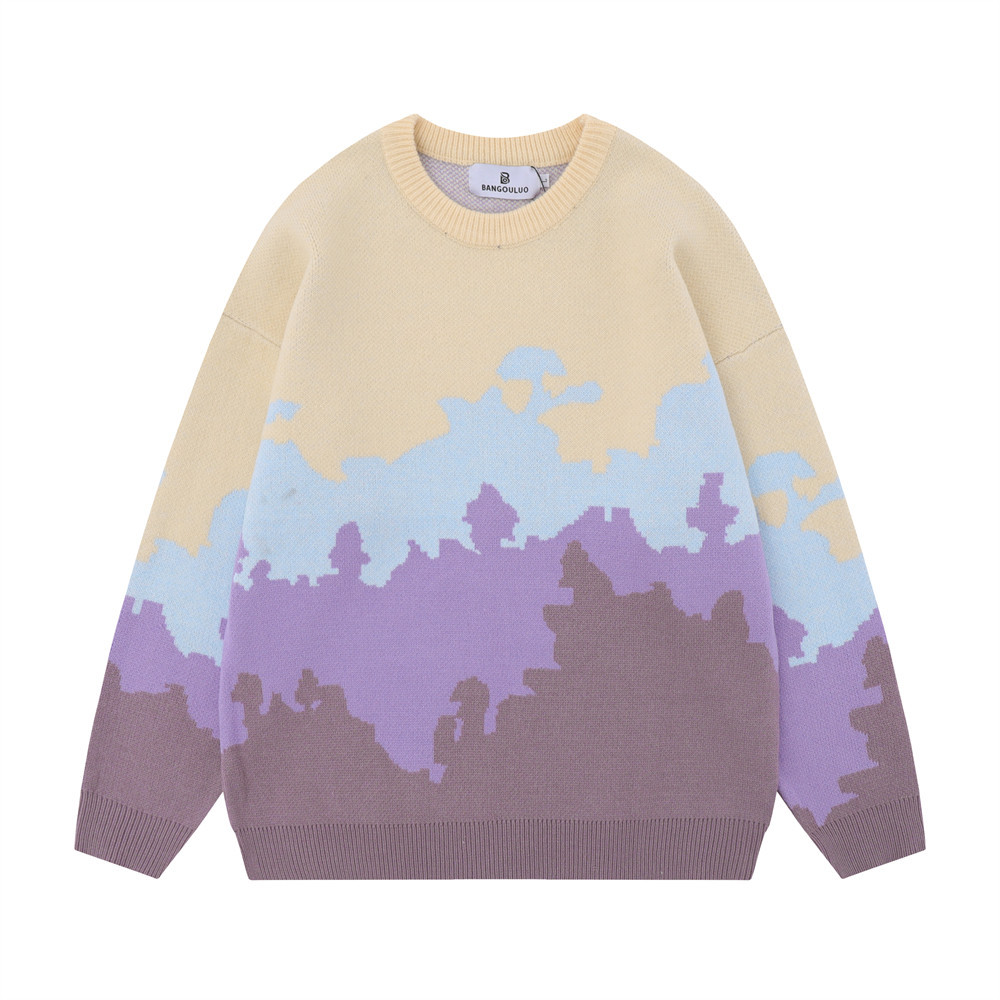 Title 5, Contrast Color Jacquard Gradient Sweater Round ...