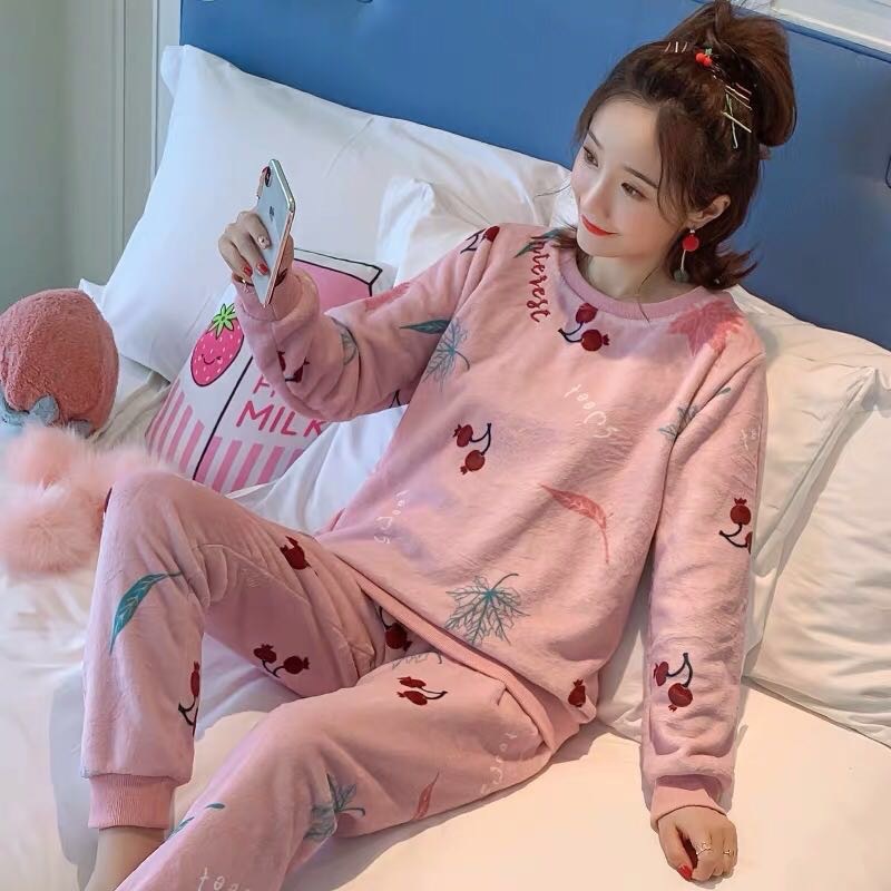 Title 2, Coral Fleece Pajamas Female Winter Thickened An...