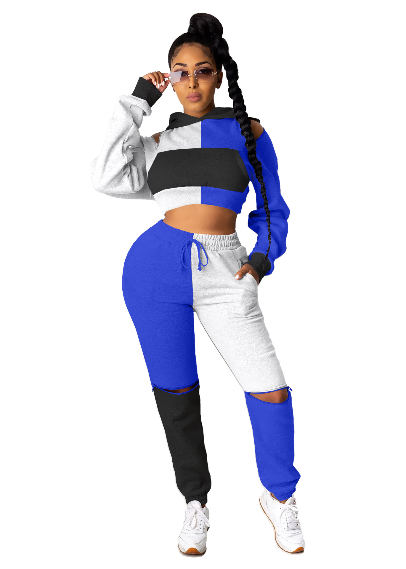 Casual Zipper Stitching Sports Two-piece Suit - 3