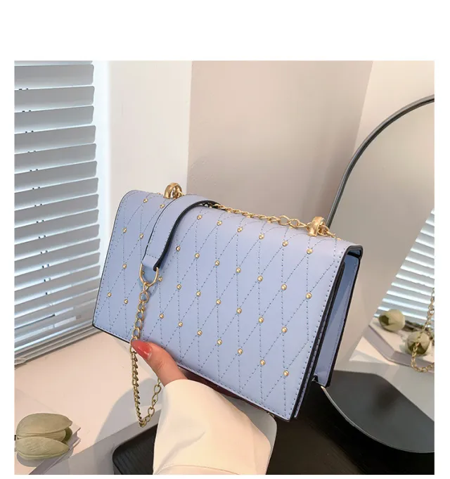 Design Fashion Diamond Chain Shoulder Messenger Bag Blue - Shop at LoveMi