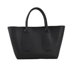 Pure Color PU Large Capacity Tote Bag Handbag Simple Female - Black - View 1