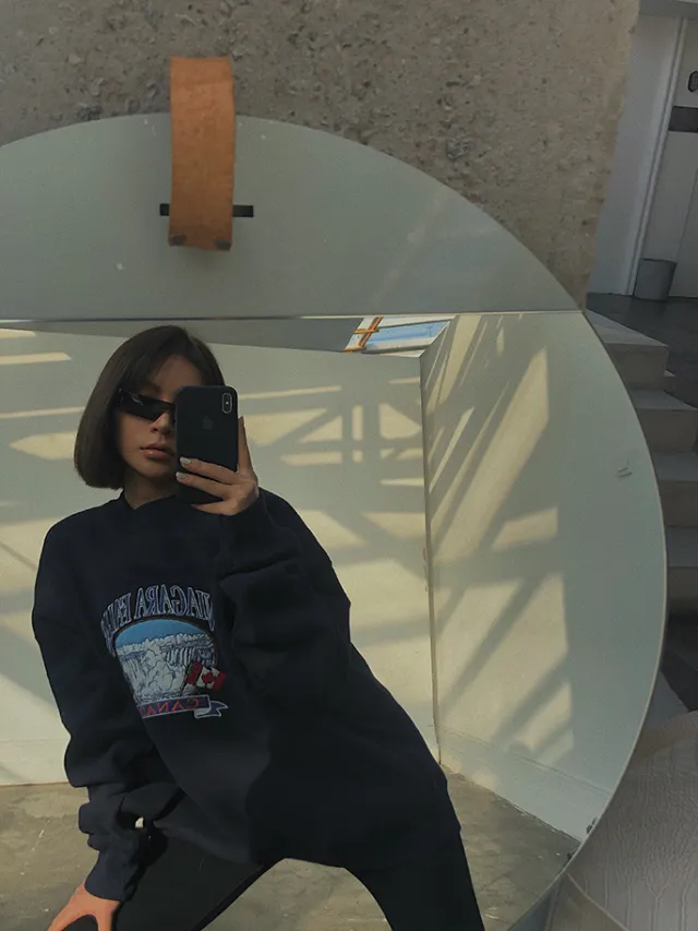 Homemade Plus Velvet Ins Retro Embroidery Loose Bf Thick Sweater Women Oversize Lazy Style Long sleeved Shirt Tide Navy Blue - Shop at LoveMi