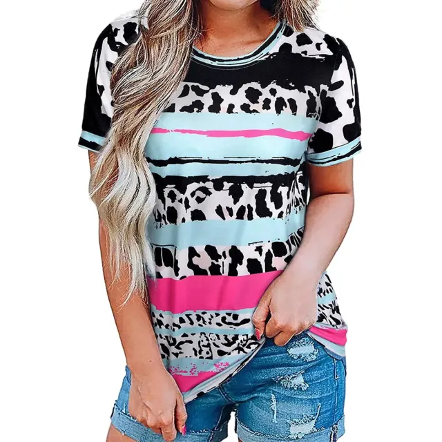 Women's Summer Boho Short Sleeve Top Crew Neck T Shirt Multicolor - Shop at LoveMi
