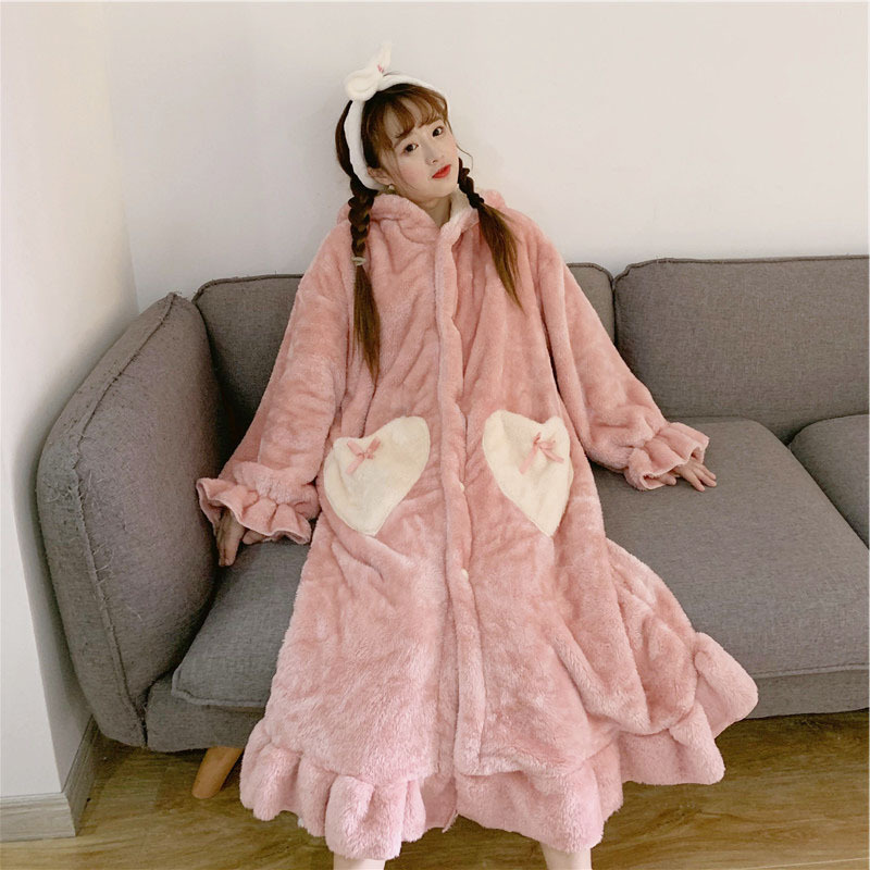 Title 2, Coral Fleece Loose Long Sleeve Nightgown Super ...