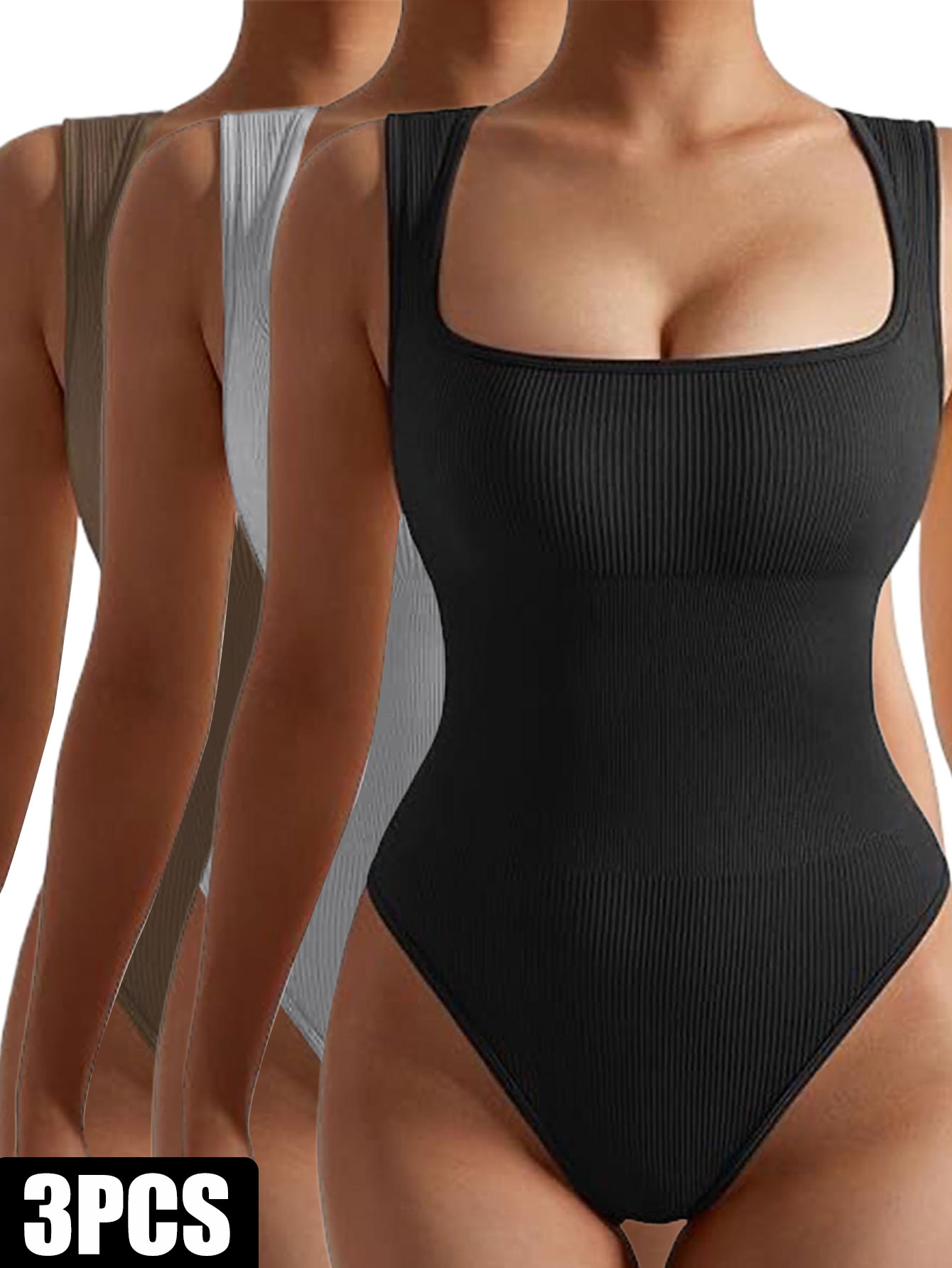 3 Pack Women Workout Seamless Jumpsuit Yoga Ribbed Bodycon One Piece Spaghetti Strap Romper 3Pack2 - Shop at LoveMi