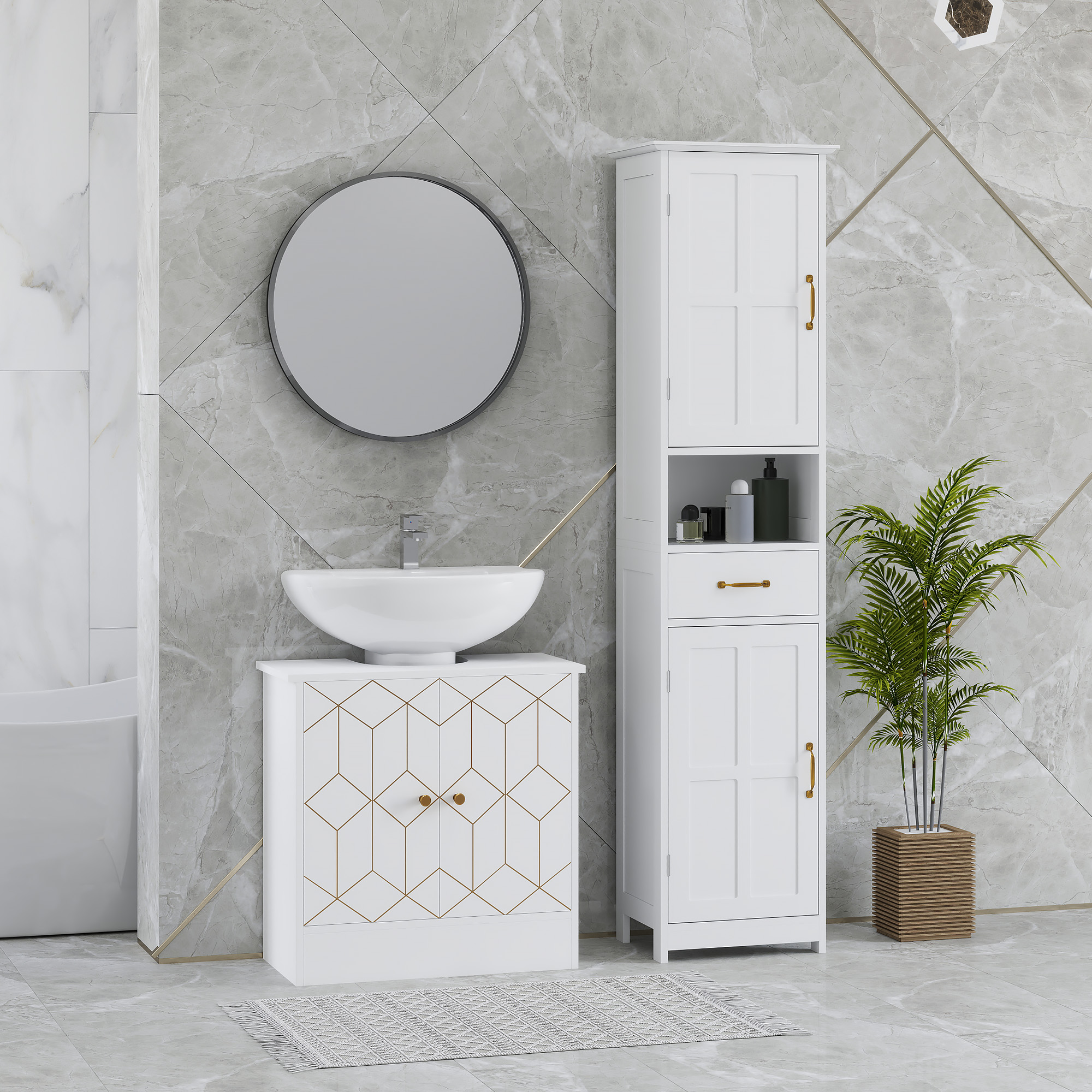 Under Sink Bathroom Cabinet, With Adjustable Shelf And Open Compartment — image 9
