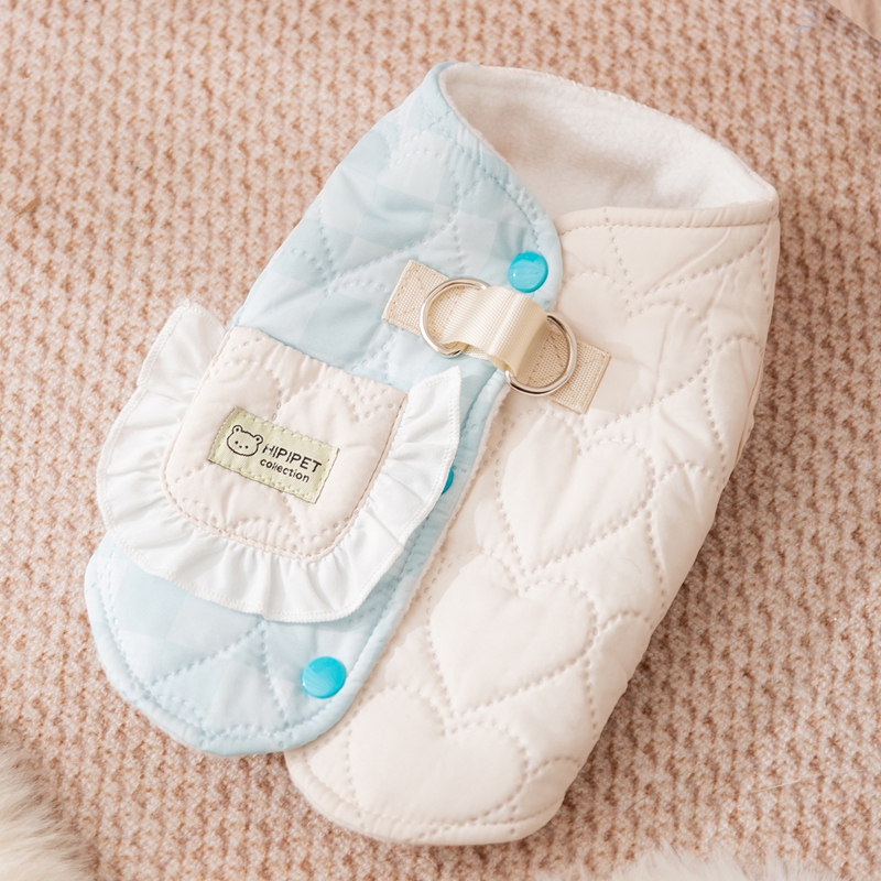 For Autumn And Winter, There Are Thick And Warm Heart-shaped Checkered Pocket Towing Vests, Cotton-padded Clothes, And Two-legged Pet Dog Clothes For Cats