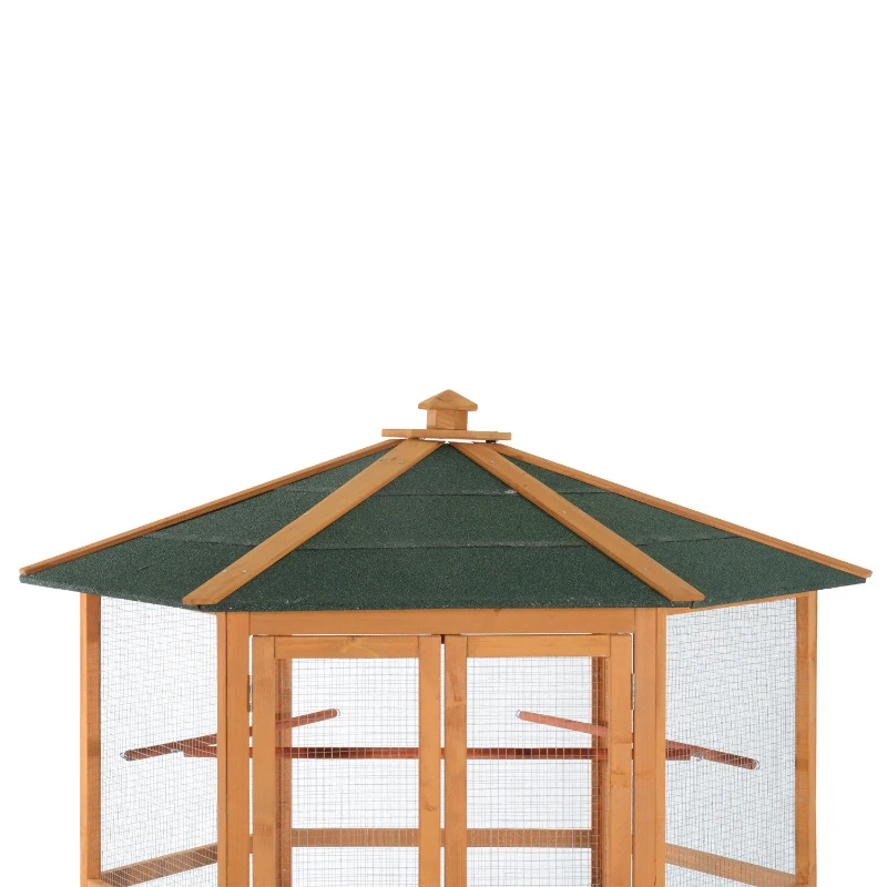 PawHut 69 Wooden Hexagonal Outdoor Aviary Flight Bird Cage With Covered Roof... 2
