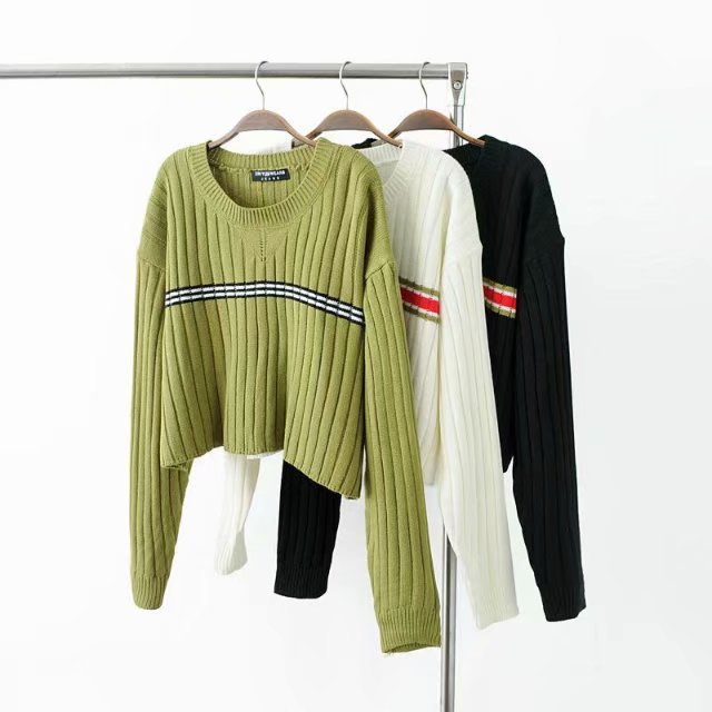 Title 6, Retro Colorblock Loose Long-sleeved Knitted Swe...