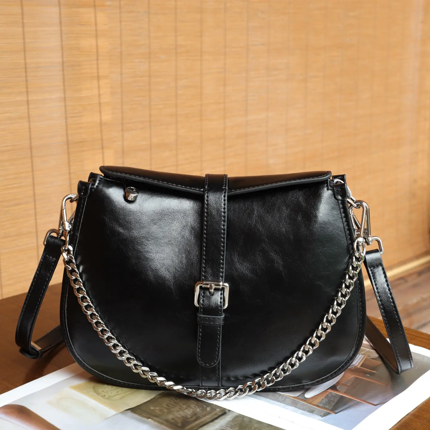 Top-layer Genuine Leather Saddle Bag, Versatile