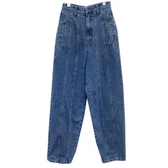 Women's Niche Patchwork Line Retro Straight High Waist Jeans - Blue - View 1