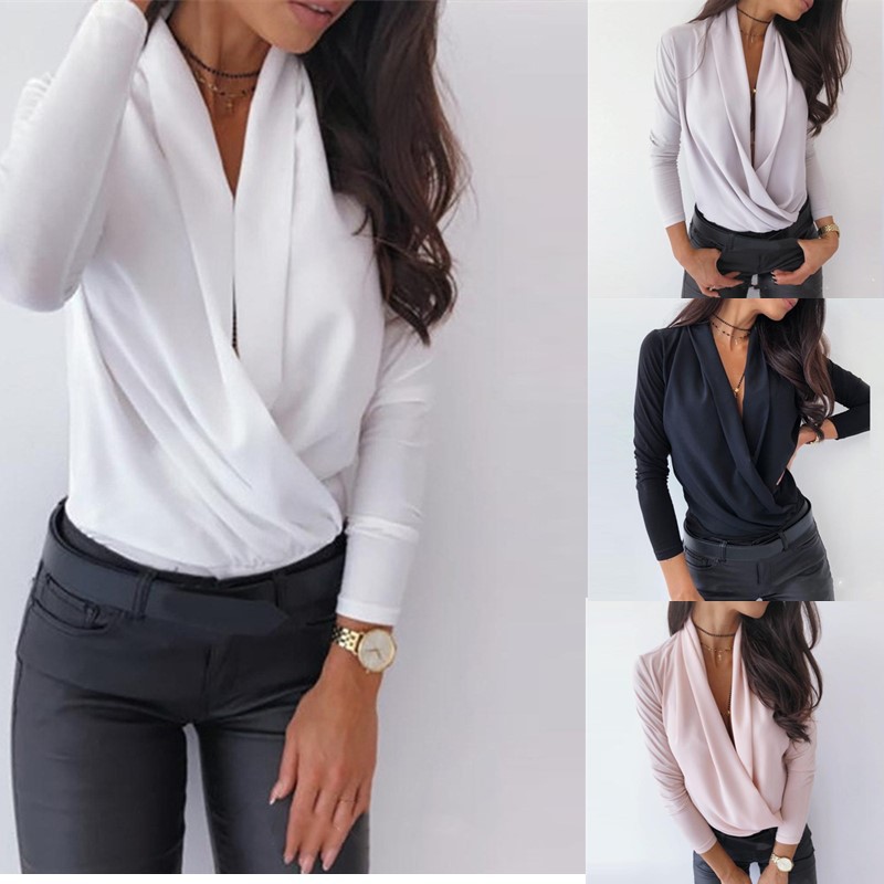 Title 3, Long Sleeve Solid Color Deep V Swing Collar Shirt