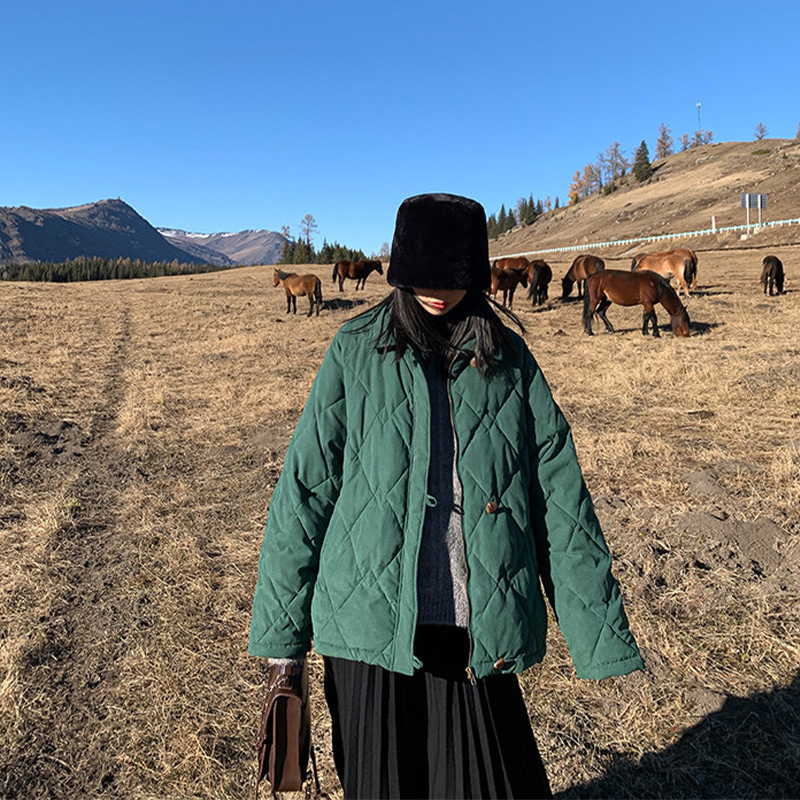 Women's Retro Diamond Loose Quilted Jacket Coat