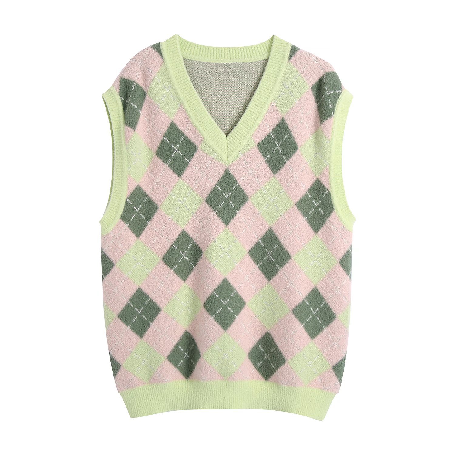 V-neck Diamond Pattern Knitted Tank Top