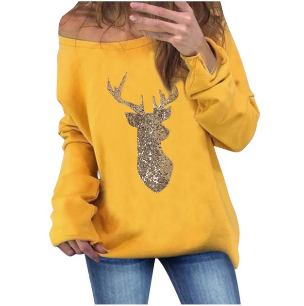 Title 2, Christmas sequined deer long-sleeved pullover