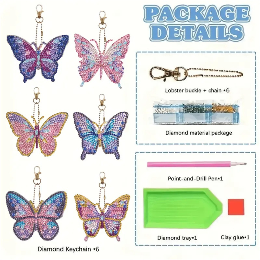 DIY Diamond Painting Keychain - Butterfly Pattern, DIY Decoration, Diamond Kit Craft Supplies, Handmade Mosaic Painting Keychain DIY Set Suitable For Beginners, Creative Handmade Craft Gift S