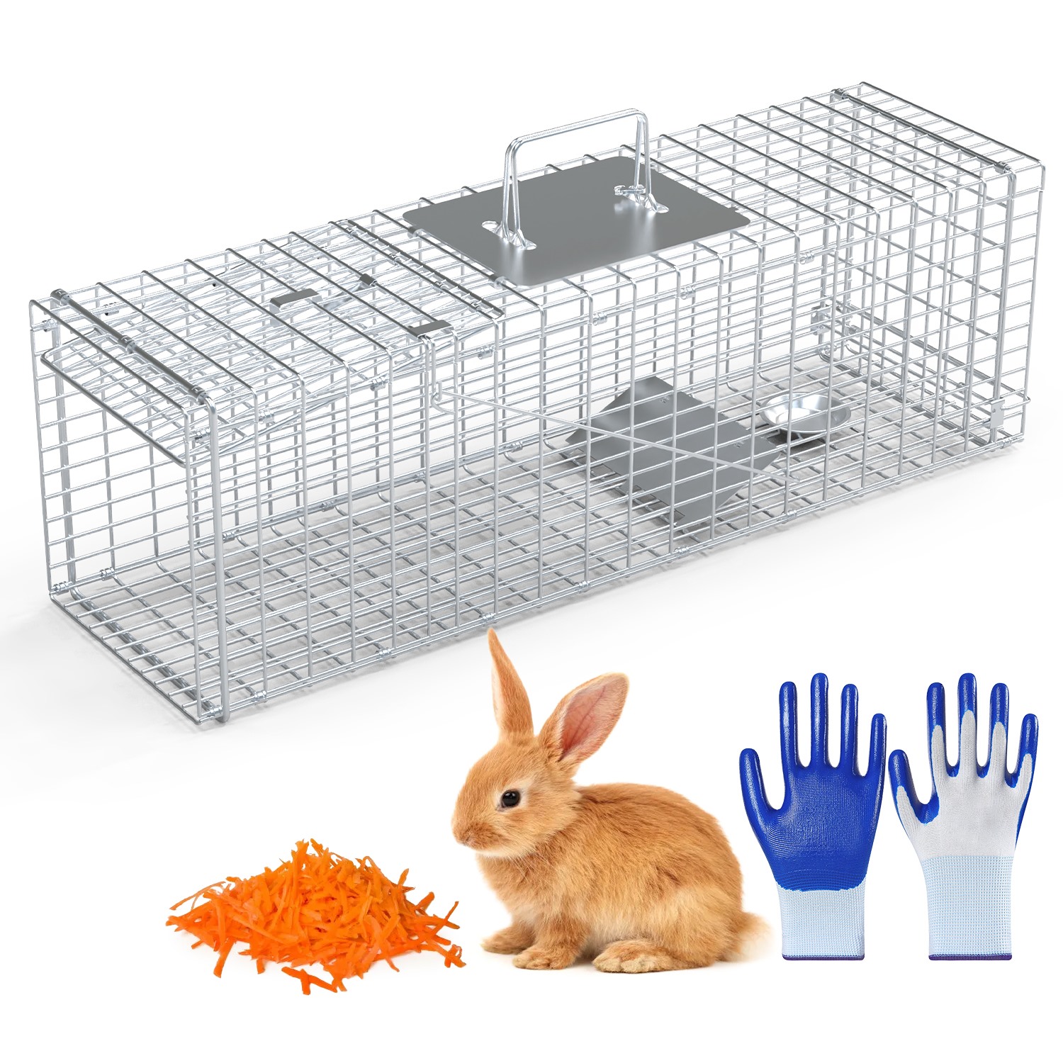 Live Animal Trap Cage 27x7.5x8in Folding Catch And Release Steel Humane Cat Trap For Racoons Stray Cats Rabbits Beavers Hedgehogs Chipmunk Small Animals