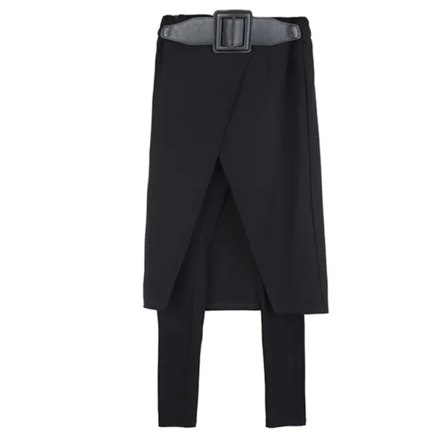 Autumn New Women's Dark Casual Pants Fake Two piece Bag Buttocks Leggings Skirt Trousers Black - Shop at LoveMi