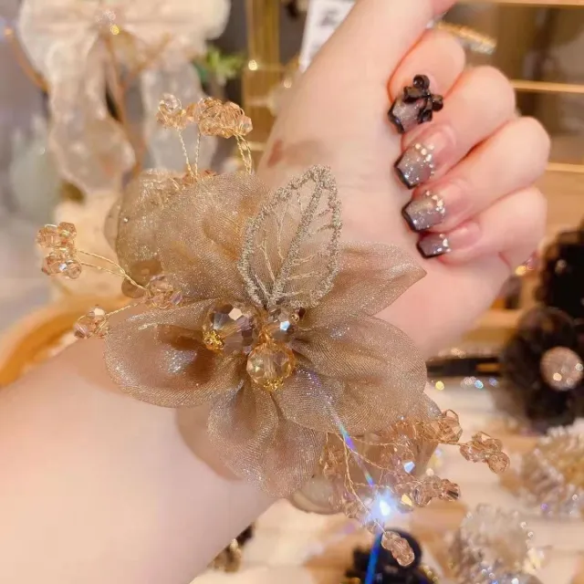 Super Literary Flower Flower Sausage Hair Ring Hair Accessories Noble Champagne - Shop at LoveMi