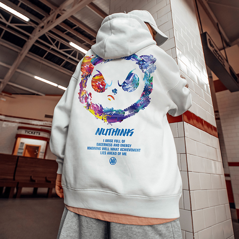 Panda Black And White Print Hooded Sweater Men's Loose Plus Size