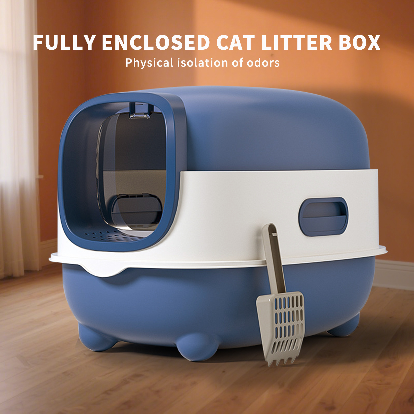 Extra Large Fully Enclosed Flip-Top Cat Litter Box, Anti-Splash & Anti-Tracking Odor Locking Cat Toilet With Free Scoop, Spacious & Sturdy Pet Litter Pan