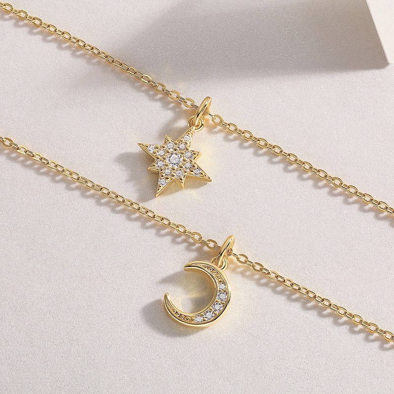 Engraved With Top-quality Moissanite, This Luxurious And Fashionable Minimalist Jewelry Set Includes A Necklace Pendant, A Collar Chain, And S925 Silver Electroplated With Gold.