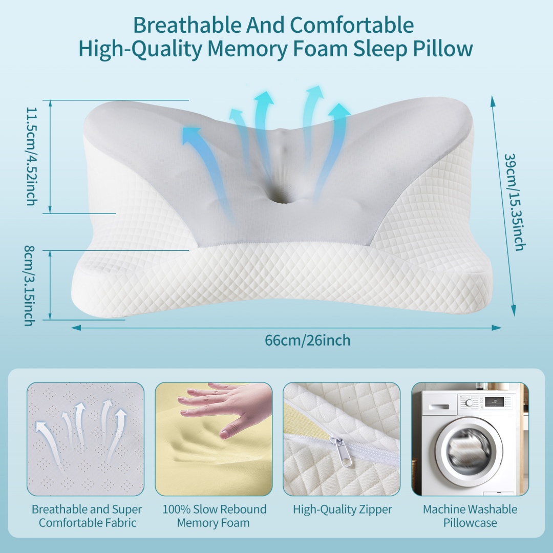 Cervical Neck Pillow, Cooling Ergonomic Memory Foam Pillows  Dual Height Orthopedic Support Contour Pillow For Side — foto 15