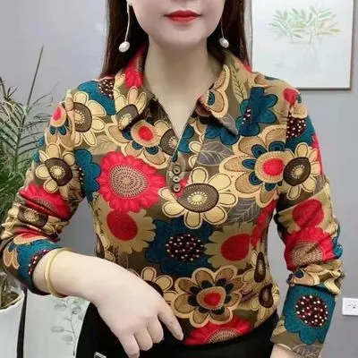 Long Sleeve T shirt Top Female Belly Covered Collar Leggings Small Shirt Plus Velvet Red Sunflower - Shop at LoveMi