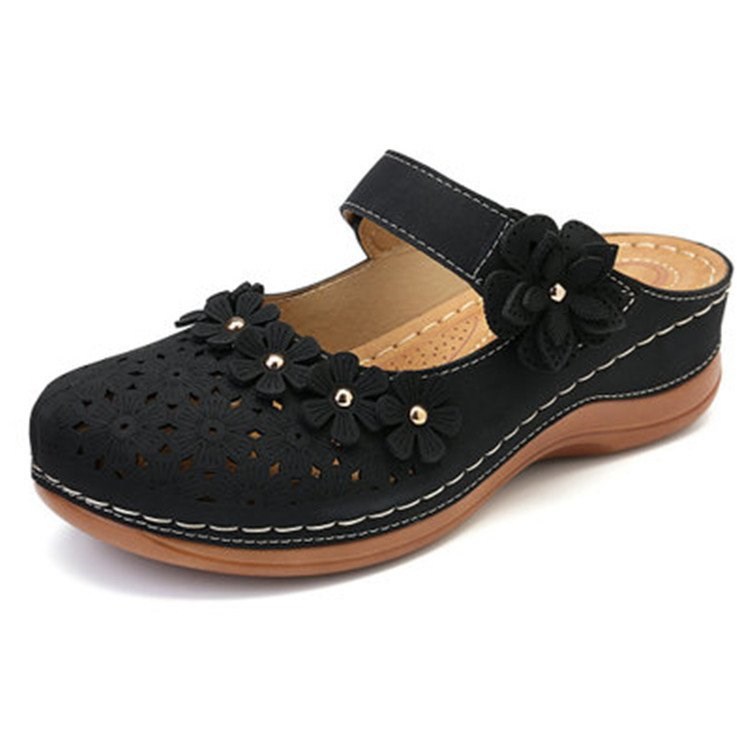 One Word Retro Sandals Female Baotou Slippers Black - Shop at LoveMi