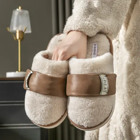 Hook Furry Slippers for Women Autumn and Winter Indoor