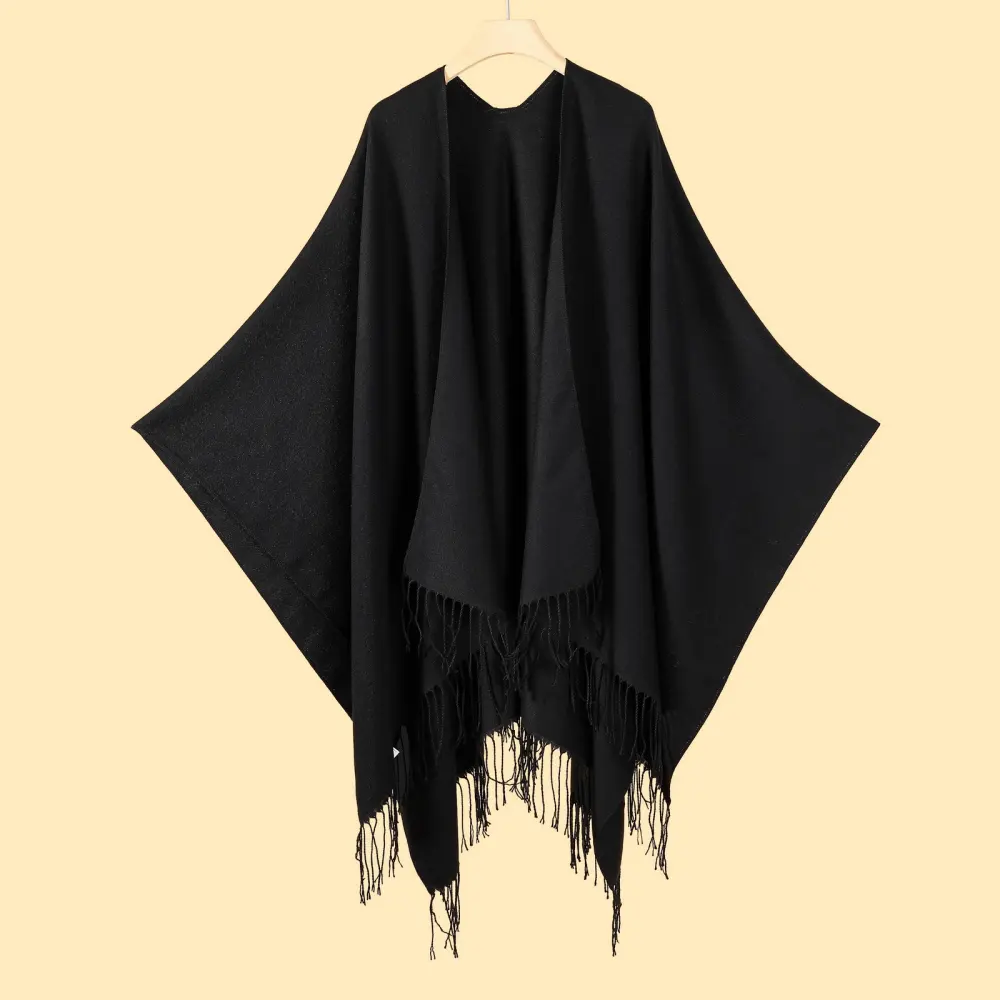Women's Classic Solid Tassel Split Shawl