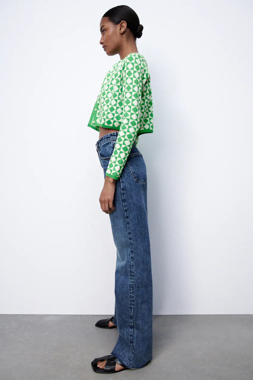 European And American Style Female Green Diamond Pattern Sweater Fashion Diamond