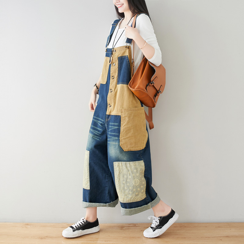 Women's Art Loose Washed White Denim Overalls - Image 3