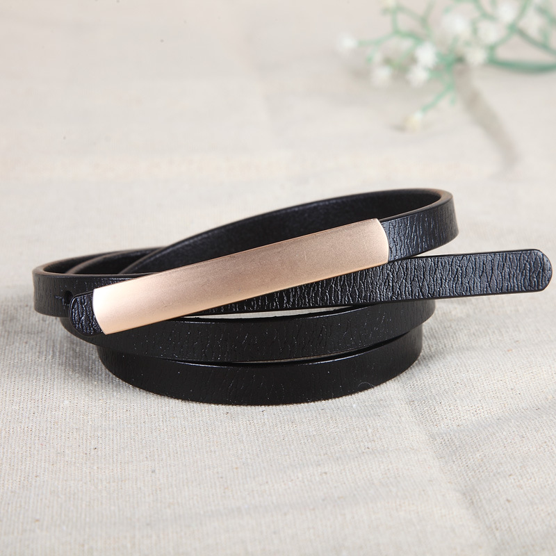 Title 6, Female leather alloy smooth buckle two-layer le...