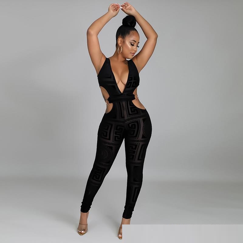 Women’s Suspender Printed Tight Jumpsuit