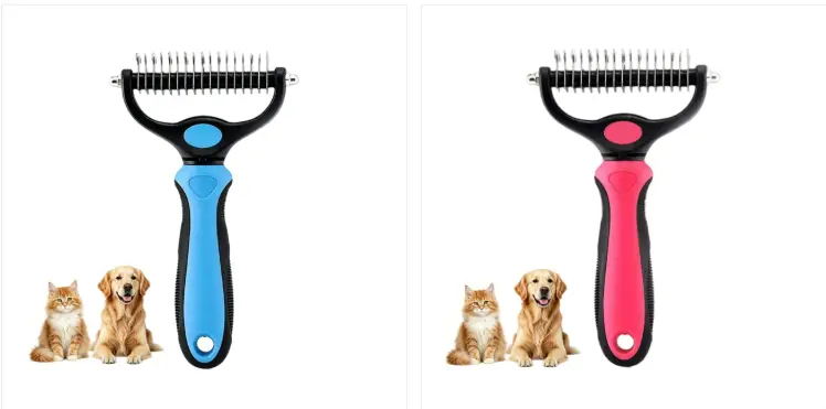 Dematting Comb For Dogs And Cats, Undercoat Rake Pet Brush For Long Hair, Deshedding Dog Brush Removes Tangles Knots And Loose Fur, Grooming Tool For Thick Coat