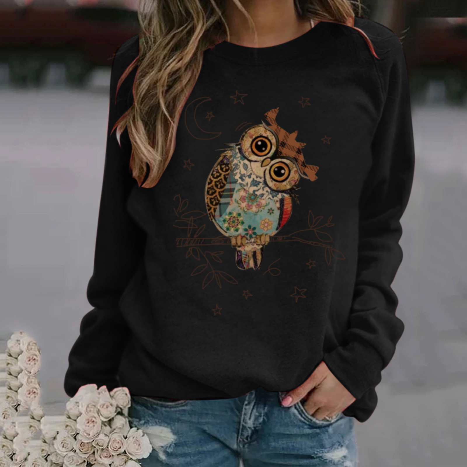 Title 2, Pattern Printing Long-Sleeved Round Neck Sweate...