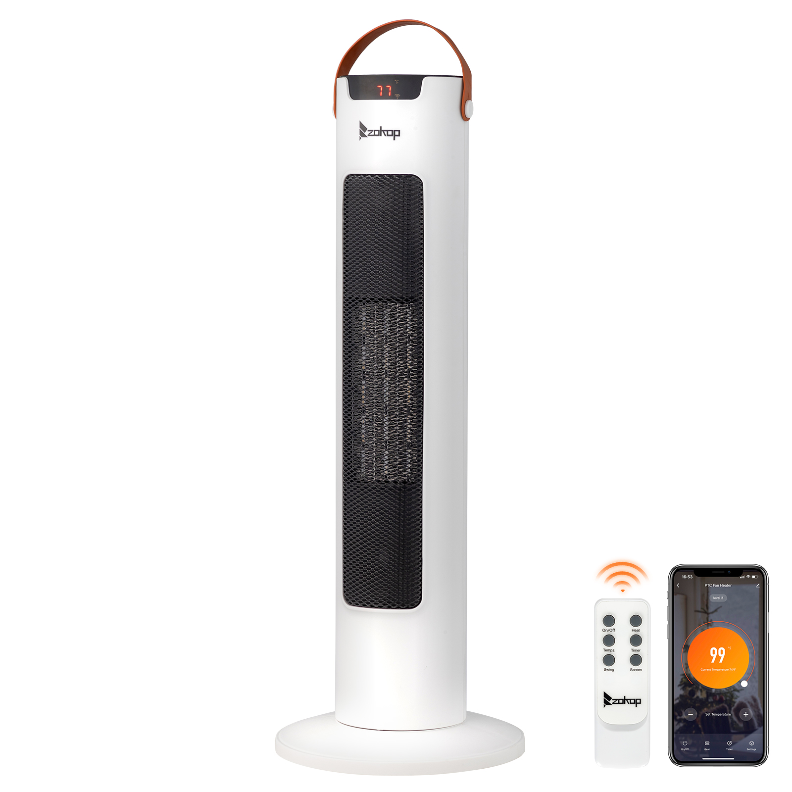 24Inch Tower Space Heater, 1500W Smart Electric Heater With Thermostat, WiFi APP & Remote Control, 60 Degrees Oscillation, 9H Timer, For Indoor Bedroom Office Home, White