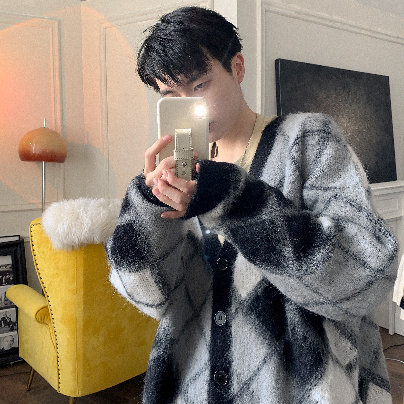 Men's Vintage V-neck Mohair Cardigan Sweater