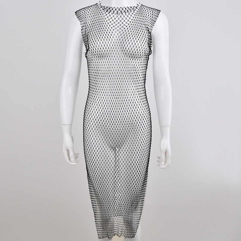 Deep V-neck Cutout Mesh Dress