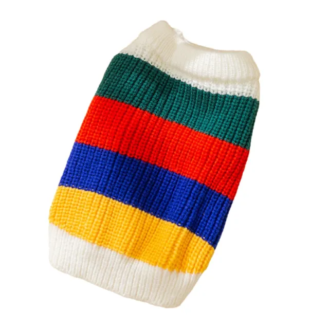 Winter Warm Cat And Dog Clothing Rainbow Striped Knitted Sweater, Cute To Wear For The Party White - Shop at LoveMi