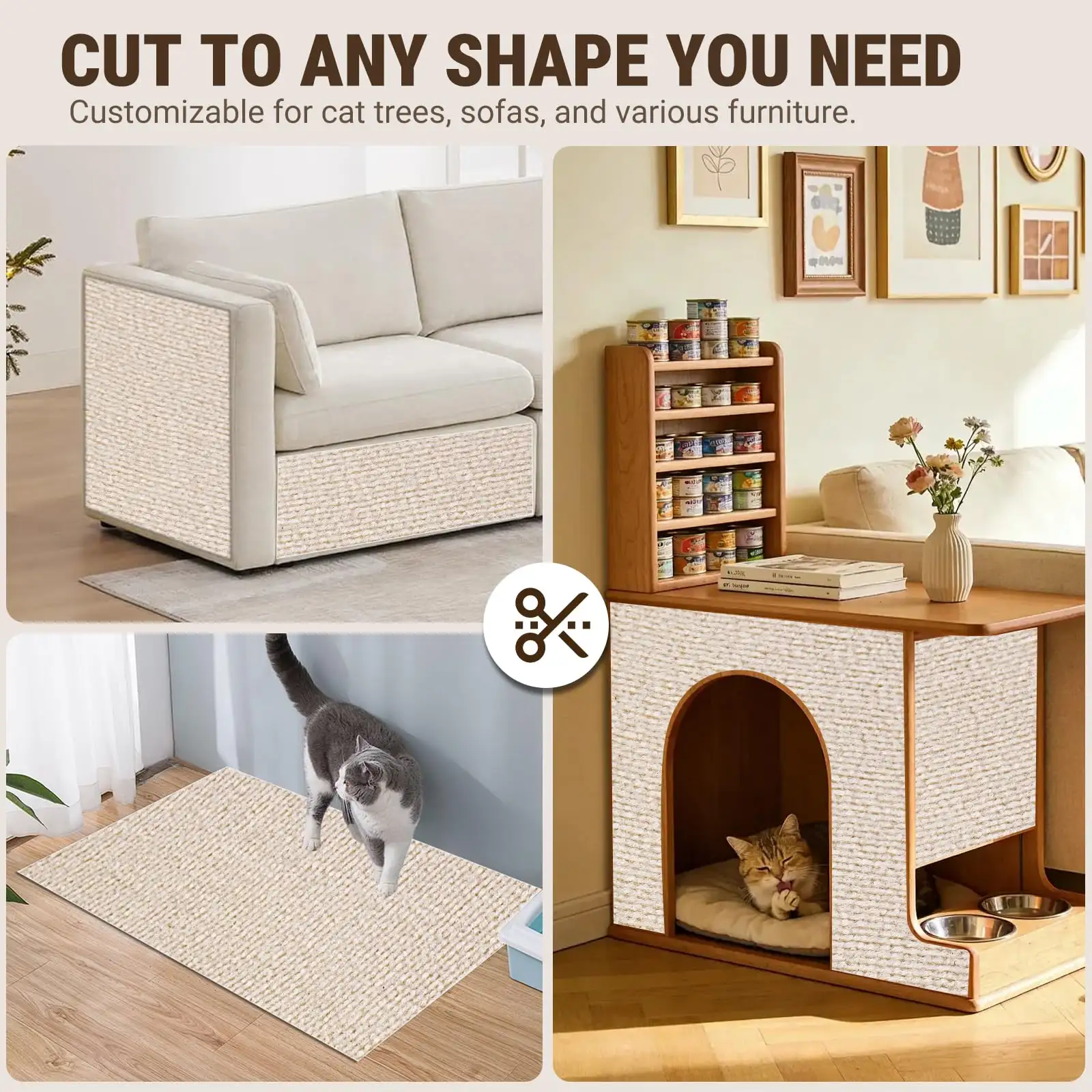 Cat Scratch Furniture Protector, DIY Cat Scratching Mat For Couch, Sofa, Wall,Cat Post,Cat Tree Durable Furniture Guards Couch Scratcher From Cats Claws Scratch