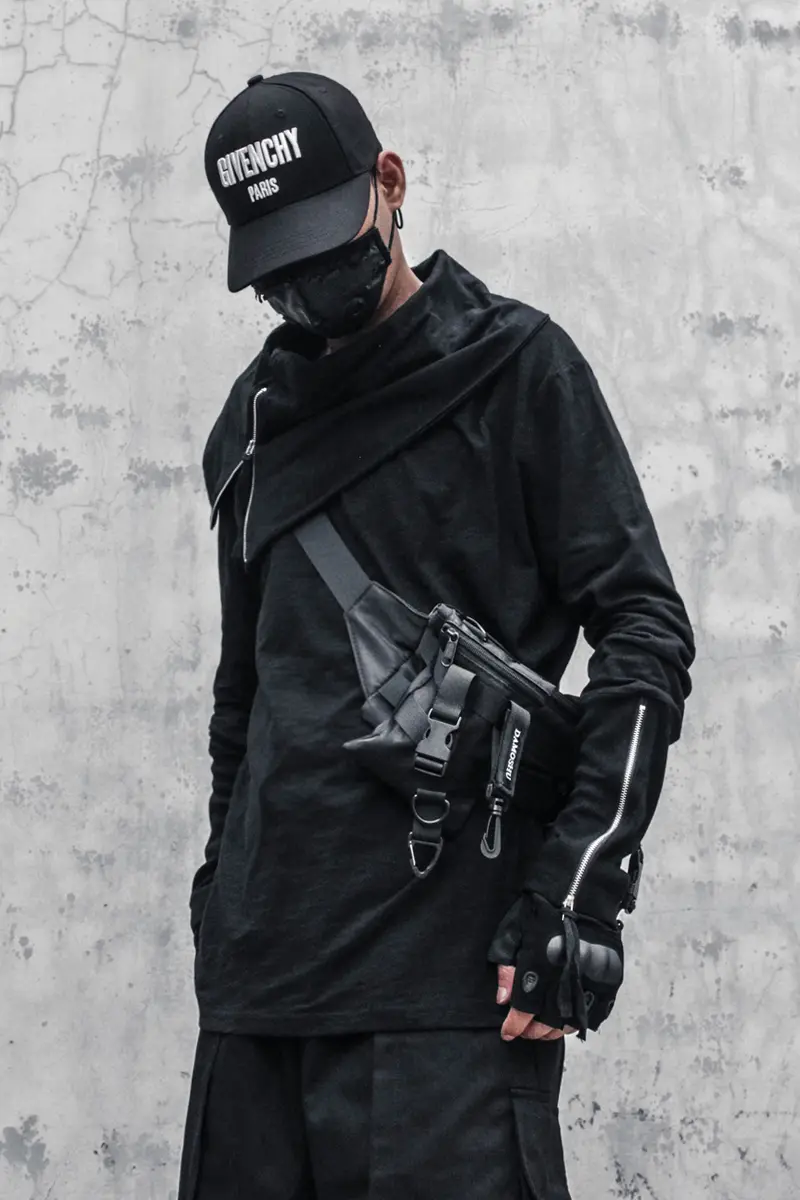 Irregular High Collar Loose Long Sleeve T-shirt For Men