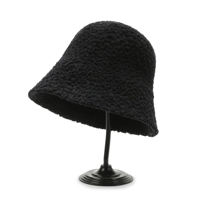 All-match Fashionable Fisherman Hat Plus Velvet Warm Ear Protectors Show A Small Face - Black