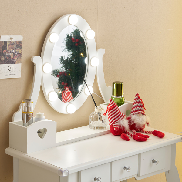 Kids Vanity Set With Mirror And Lights And Stool, 5 Storage Drawers, Pretend... 7